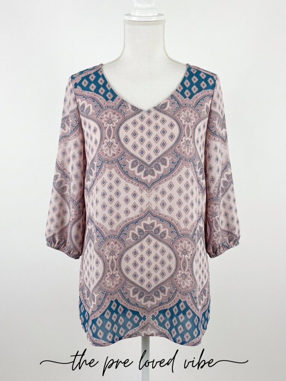 Lily black Blouse 1X Women's Casual boho 3/4 sleeve multi-colored top